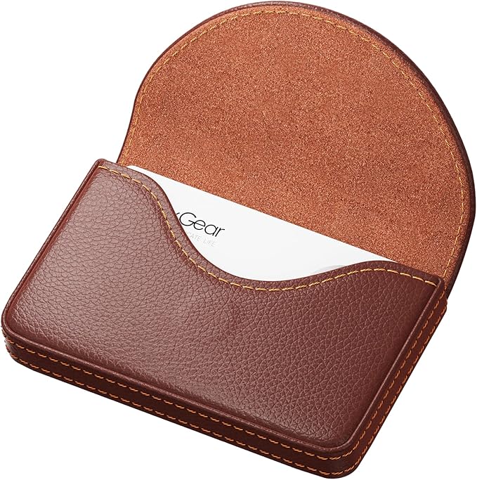 MaxGear Business Card Holder Case, PU Leather Business Card Case for Purse, Pocket Travel Name Card Holder Wallet for Men or Women Gift, Portable Magnetic Business Card Carrier, Slim & Stylish, Coffee