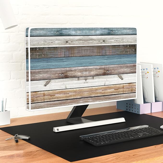Retro Old Wood Board Waterproof Screen TV Dust Cover 45,46,47,48 Inch Weatherproof Dust-Proof Television Covers Sleeve Compatible with LCD LED PC Desktop and Home Hanging TV Decorations