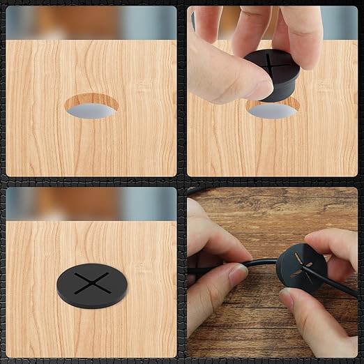 12pcs 1 Inch Cable Grommet, Flexible Desk Grommet, Cable Cord Hole Plug Wire Hole Cover for Desk, Table, Wire Pass Through (Black)