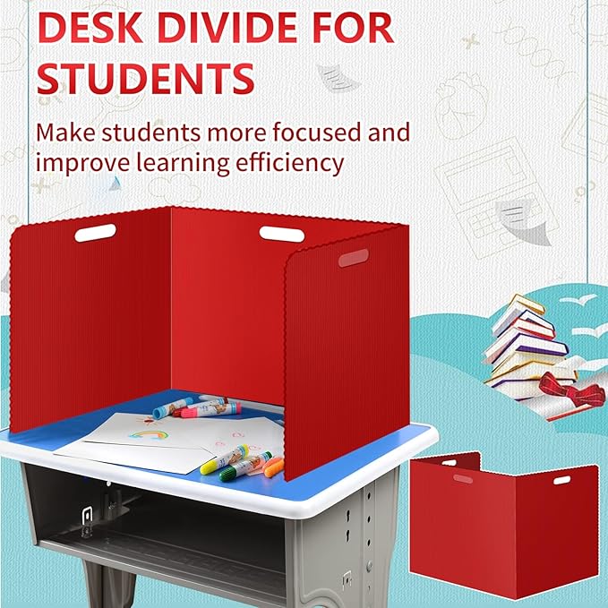 24 Pcs Desk Dividers for Students Classroom Plastic Privacy Folders Red Test Dividers for Students Desks Trifold Privacy Panel Partitions for School Teacher Supplies (24pcs Red)