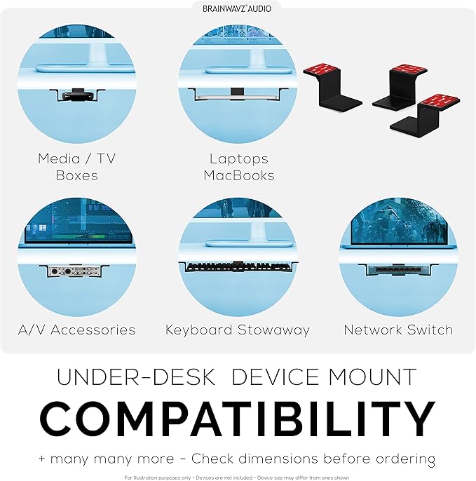 Adhesive Under Desk Laptop Holder Mount, Upto 1.9” / 48mm Thick, For Laptops Macbook Routers Surface iPads Tablets & More, Screw-In & Stick-On