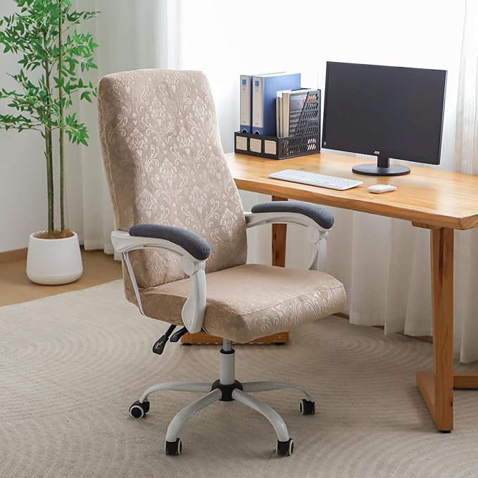 FORCHEER Large Office Chair Cover Velvet Embossing Camel Stretch Slipcover for Desk Computer Chairs with Arm Removable Washable（ 1 Piece）