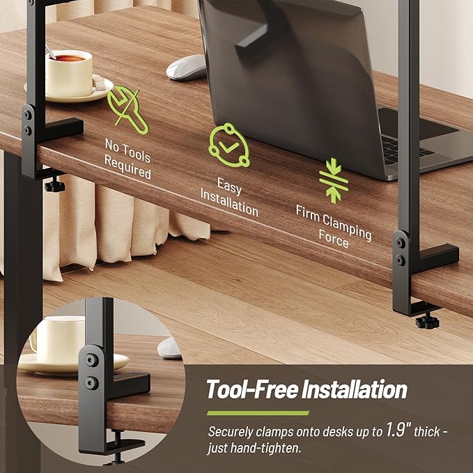 Clamp on Desk Shelf with Pegboard, Above Desk 3-Tier Extender Shelf, Desktop Bookshelf with Hooks, Desktop Organizer for Office Desk Accessories, Tabletop Storage Rack, 38.3" W x 33" H, Black