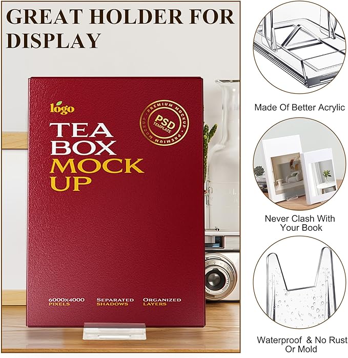 6 Pack Clear Acrylic Adjustable Desktop Book Stand & Display Easel for Tablet Phone Clutch Bag Plate Artwork Magazine Picture Comic Album CD Postcard - Home Office Back to School