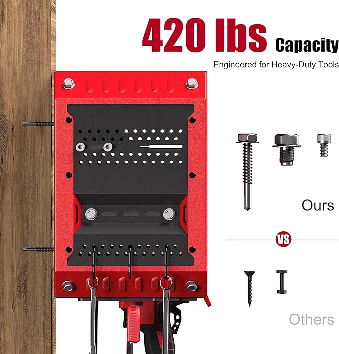 Christmas Gift for Men - End His Garage Clutter | Red Power Tool Organizer Wall Mount with Charging Station | All-in-One 3-Tier Heavy Duty Tool Rack with 420lb Capacity for Dad, Husband, DIYers