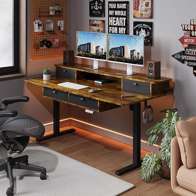 Electric Standing Desk Frame,Adjustable Height and Length,The Maximum Size it can accommodate is 63 * 28 inches for the Tabletop,3 Preset Heights,Rated for 154 pounds of Weight.Black