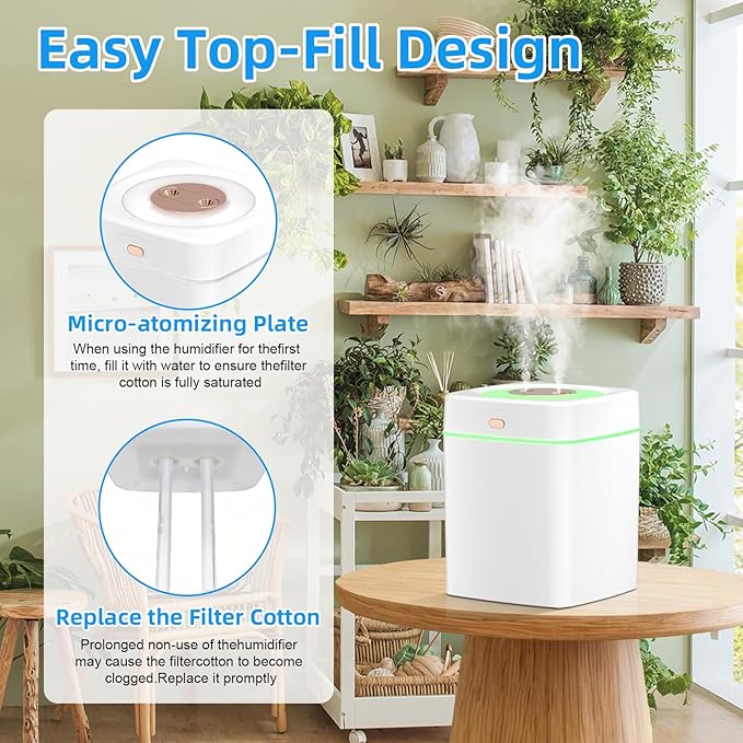 Portable Small Humidifiers for Bedroom, Aroma Diffuser for Home Personal Desktop Plant Humidifier Indoor Fragrance Aroma Diffuser with 2 Modes, Night Light and Auto-Off