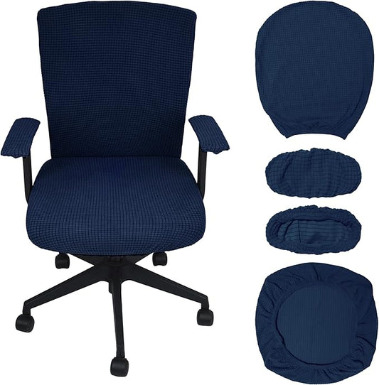 Office Chair Covers 4 Pcs Stretchable Computer Chair Cover Desk Accessories Office Supplies Armrest Seat Slipcovers Desk Decor (Navy)