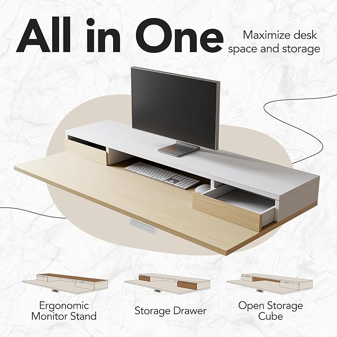 HUANUO Electric Standing Desk with 6 Drawers, 55 Inch Height Adjustable Stand Up Desk with Storage, Computer Workstation Compatible with Monitor Stand for Home Office, Light Walnut