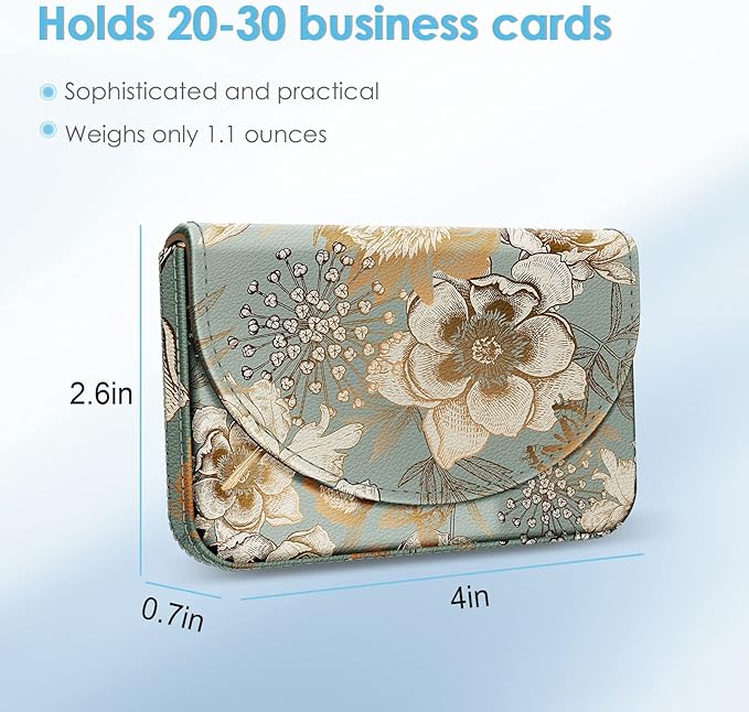 Business Card Holder，PU Leather Business Card Case Color Printing Pattern Card Holder Wallet，Pockets Magnetic Credit Card Holders for Men and Women，Golden Flower