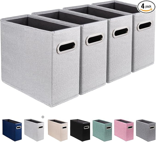 4 Pack Letter Size File Storage Box Collapsible, Fabric Hanging File Folders Organizer, Portable Office Document Holder with Metal Handle, Smooth PVC Rails, Light Gray