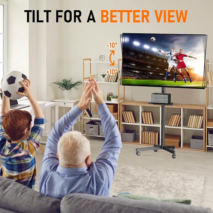 Mobile TV Cart Rolling TV Stand for 23-60 Inch LCD LED OLED Flat Curved Screens up to 88 lbs, Height Adjustable Portable TV Cart with Shelf/Wheels, Outdoor TV Stand Mount, Max VESA 400x400mm, Black