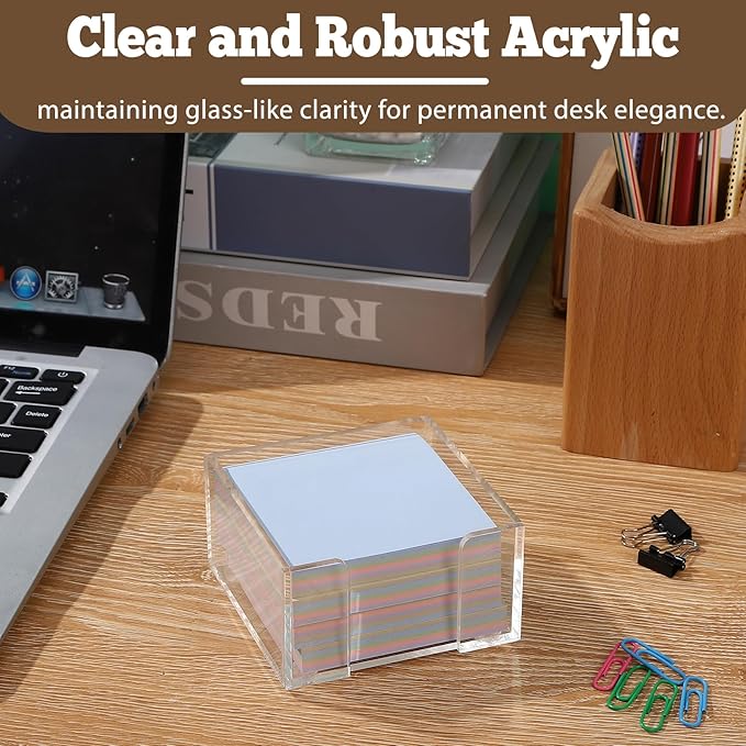 Acrylic Sticky Note Holder, 3x3 Crystal Clear Notepad Holder with Anti-Slip Base Sticky Note Dispenser for Office Desk, Home Organizer