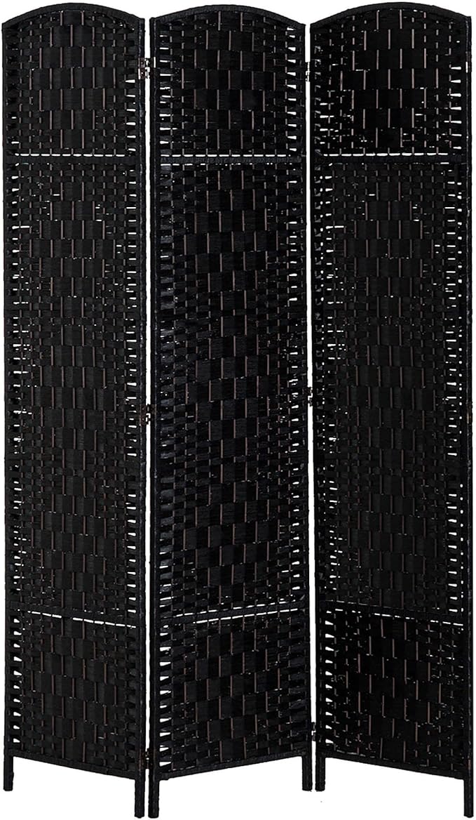 HOMCOM Room Divider 3 Panel, 6FT Tall Folding Privacy Screen, Freestanding Hand-Woven Partition for Room Separation with 360° Hinges, Paper Rope Diamond Weave, Black