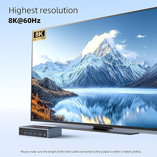 4K@120Hz Kvm Switch 2 Monitors 2 Computers 8K@60Hz DP Displayport Dual Monitor KVM Switches, 4 USB3.0 Ports for 2 PC Share Mouse Keyboard and 2 Screens Support PoC EDID Button Switch Plug and Play