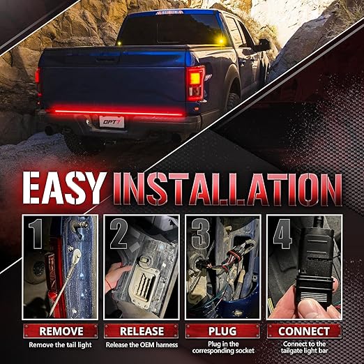 OPT7 Tailgate Light Bar Installation Harness for F150 - Fits Only 2015-2020 w/BLIS & OEM LED Tail Lights (Lariat, King Ranch, Platinum, Raptor, Limited w/Backup Camera, Tow Assist & Blind Spot Sensor)