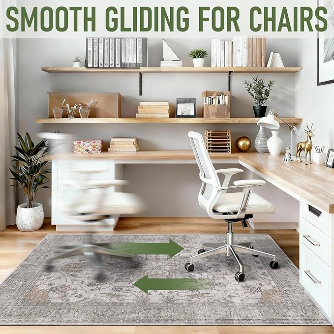 Office Chair Mat for Hardwood 48"x60", Under Desk Chair Mat for Home Office, Anti-Slip Office Rugs for Rolling Chairs, Floor Protector Washable Rugs Beige/Brown