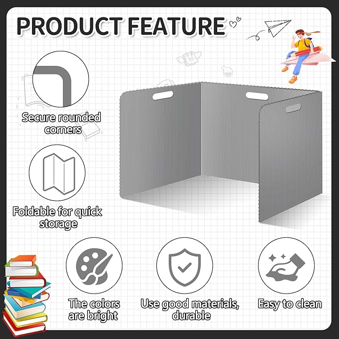 24 Pcs Desk Dividers for Students Plastic Durable and Waterproof Privacy Folders Shields Test Dividers with Classroom Privacy Boards for School Study Teacher Supplies (24pcs Grey)