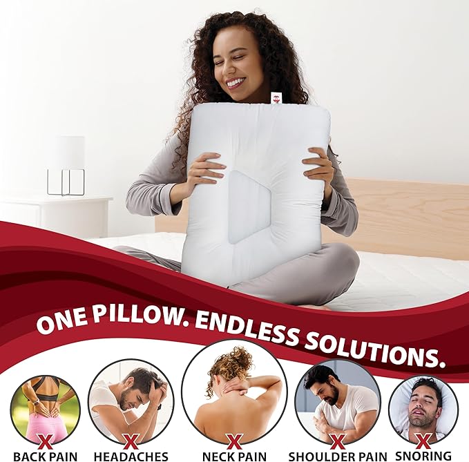Core Products Tri-Core Cervical Support Pillow – Gentle (Medium Firmness) Orthopedic Neck Pillow for Pain Relief, Back and Side Sleepers – Ergonomic Contour Pillow – Assembled in USA, Full Size, White