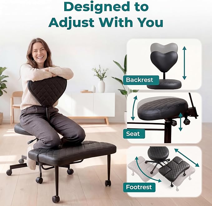 Ergonomic Cross Legged Office Chair with Foot Rest for Kneeling Seating - Crisscross Desk Chair with Wheels for ADHD to Sit Cross Legged - Multi-Position Adjustable Seat with Back Support for Women