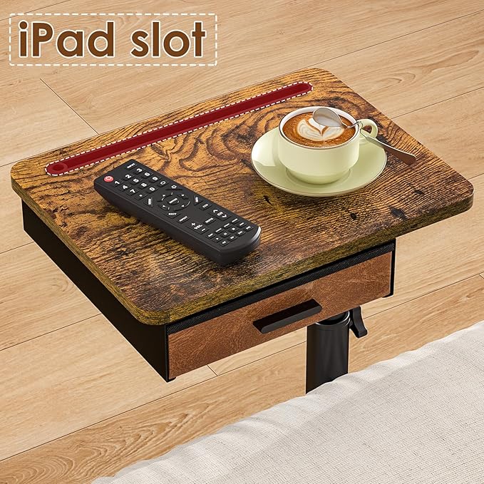 Simple Serenity TV Tray Table with Drawer & Swivel Top, Height Adjustable TV Tray for Eating on Couch, C Shaped End Table for Couch, Sofa Desk Couch Table for Bedroom & Living Room, Patent Pending