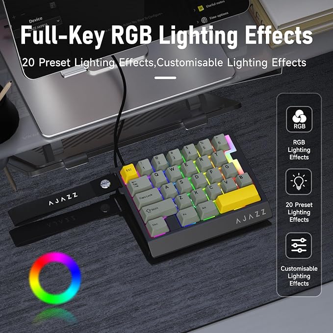 AJAZZ AK029 Wired One Handed Gaming Keyboard,Magnetic Switch, Adjustable Trigger Force, 8KHz Polling, 29 Keys Rapid Fast Mechanical Keyboard, RGB Backlight, SOCD & DKS, Aluminum Plate