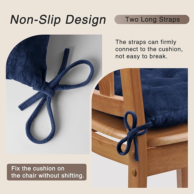 OVOV 2 Pack Chair Cushions for Dining Chairs Soft Seat Cushions for Kitchen Desk Chairs Square Chair Pads with Ties (15.5"x15.5" Navy)