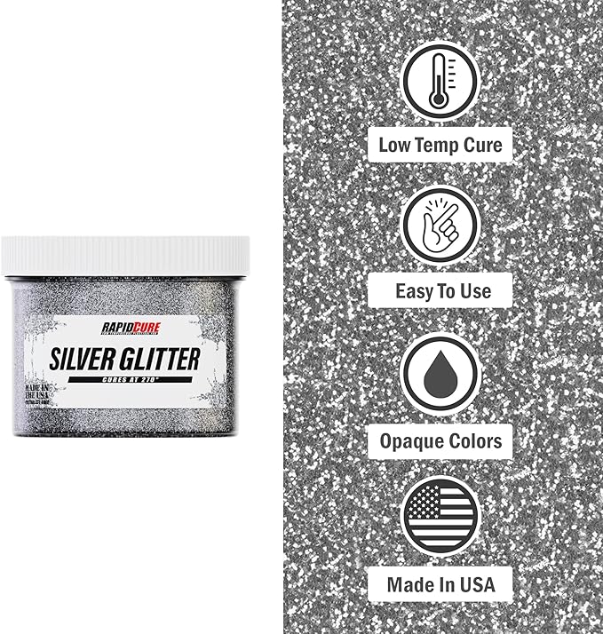Rapid Cure® Silver Glitter Screen Printing Ink (Quart - 32 oz.) - Silk Screen Ink for Fabric and Textiles, Non Phthalate Formula for Shirt Printing - Perfect Addition to Your Screen Printing Kit