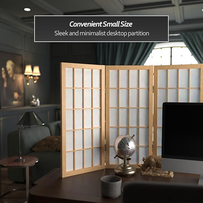 2 ft. Short Desktop Window Pane Shoji Screen - Natural - 6 Panels