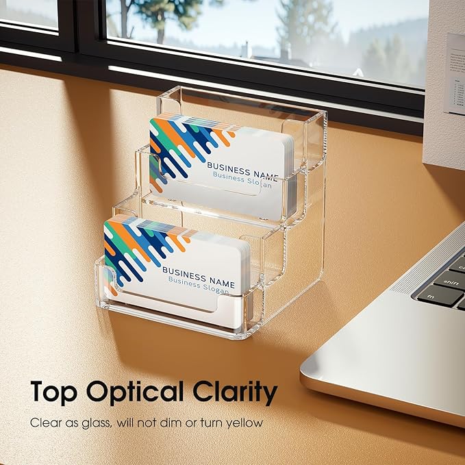 MaxGear Clear Business Card Holder, Acrylic Business Card Stand for Desk with 4 Tier, Clear Plastic Cards Display Holder for Exhibition, Home and Office, 320 Cards Capacity, 4 Pocket, 6 Pack