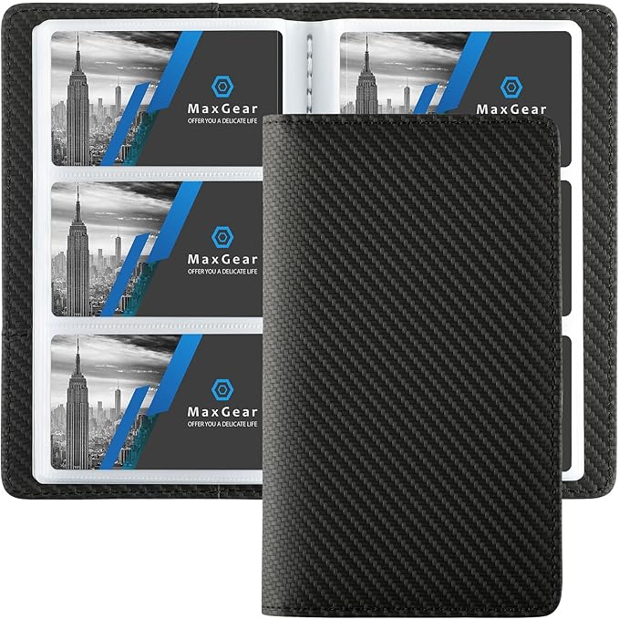 MaxGear Business Card Organizer, 240 Cards Book Portable Business Card Holder for Men & Women, Professional PU Credit Cards Binder File Storage, Black Carbon