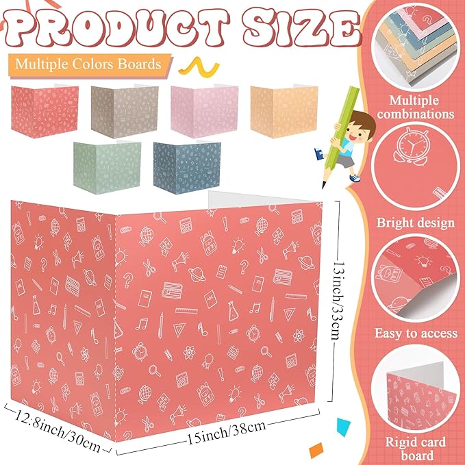 SATINIOR 24 Pcs Privacy Folders for Students, Desk Dividers for Classroom Testing, Student Privacy Boards Classroom Must Have, 12 Colors Study Panel for School Teacher Supplies(Morandi Style)