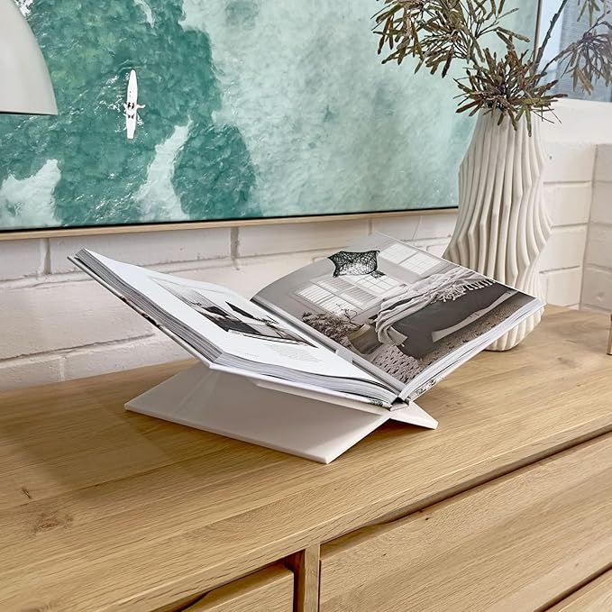 Large White Acrylic Book Stand, 12.5" x 9.5" x 5.5”, Acrylic Book Holder, Open Bookstand for Display and Reading Cookbooks, Art Books, Bibles, Magazines - Home and Office