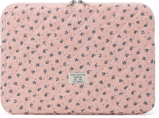Puffy Laptop Sleeve 13-15.6 Inch Cute Quilted Laptop Protective Case Padded Floral Computer Sleeve for MacBook (A-Dark Pink, 13 Inch)