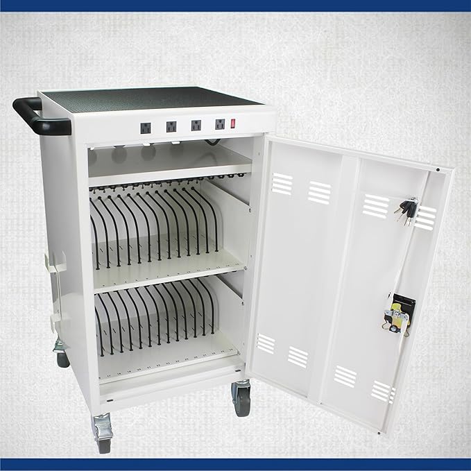 35 Device Mobile Charging Station for Laptops/Tablets/iPads/Chromebooks,35 Bay Lockable Charging Cabinet with Power Strip for Classroom,School Charging Carts with Casters(White)
