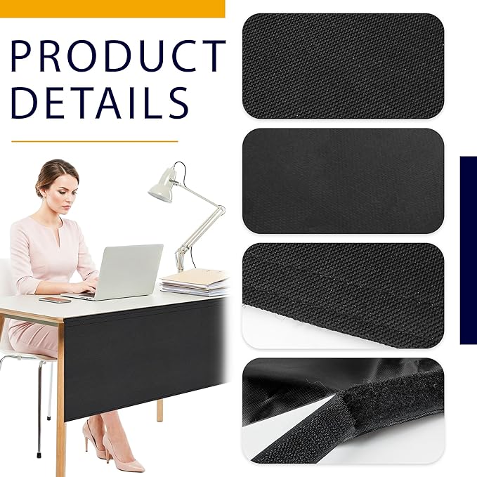 60" Under Desk Privacy Panel Self-Adhesive Modesty Panel 600D Heavy Duty Desk Skirt Privacy Divider for Office Home or Standing Workstation Concealer Shield