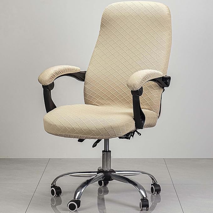 Melaluxe Office Chair Cover with Armrest Covers， Universal Stretch Desk Chair Cover, Computer Chair Slipcovers (Size: L) - Khaki