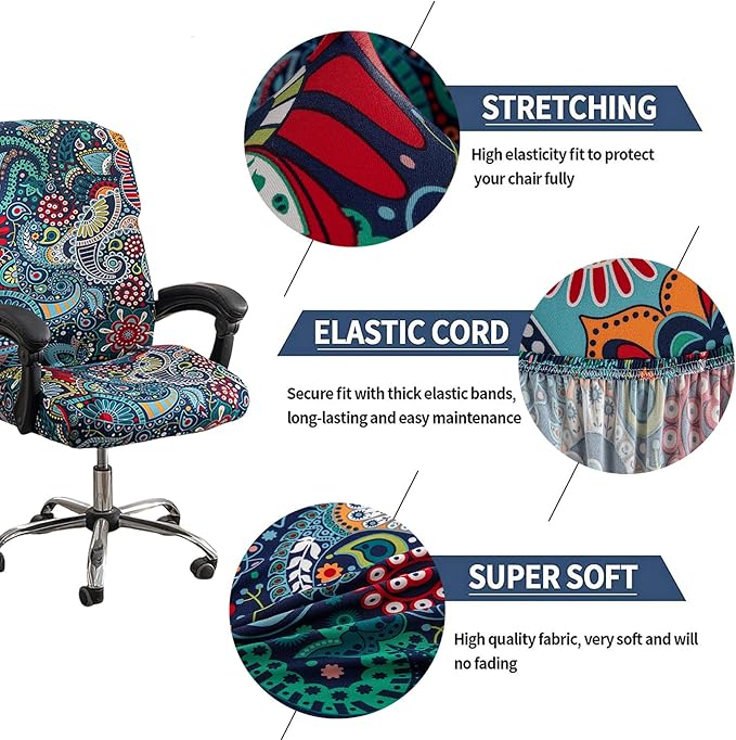 NILUOH Stretch Office Computer Chair Cover with Zipper, Rotating Boss Chair Slipcovers, Soft Chair Cover for Dorm Desk Chair, Soft Fit Universal Removable Spandex