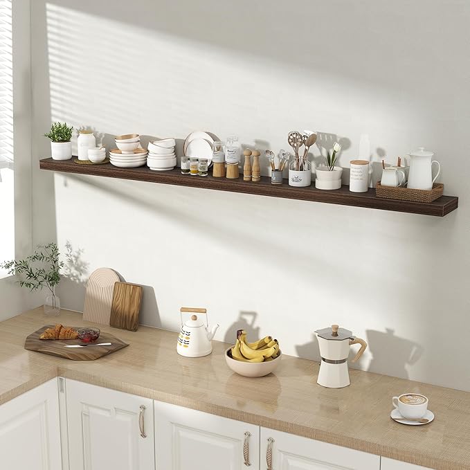 Acovy 72 Inch Floating Shelves for Wall 1 Pack, 72" Wall Shelves for Books, Storage, Decor, Wall Mounted Floating Shelf with Invisible Brackets for Kitchen, Living Room, Walnut