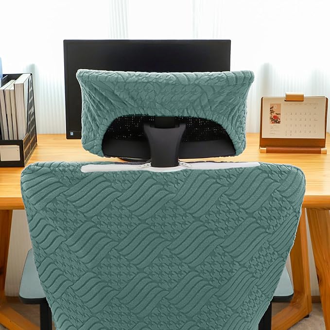 Ergonomic Office Chair Cover with Headrest Covers Green Jacquard Stretch Desk Chair and Headrest Slipcovers Washable