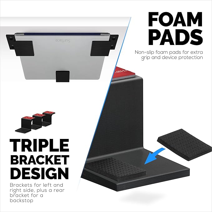 Adhesive Under Desk Laptop Holder Mount, Upto 1.9” / 48mm Thick, For Laptops Macbook Routers Surface iPads Tablets & More, Screw-In & Stick-On