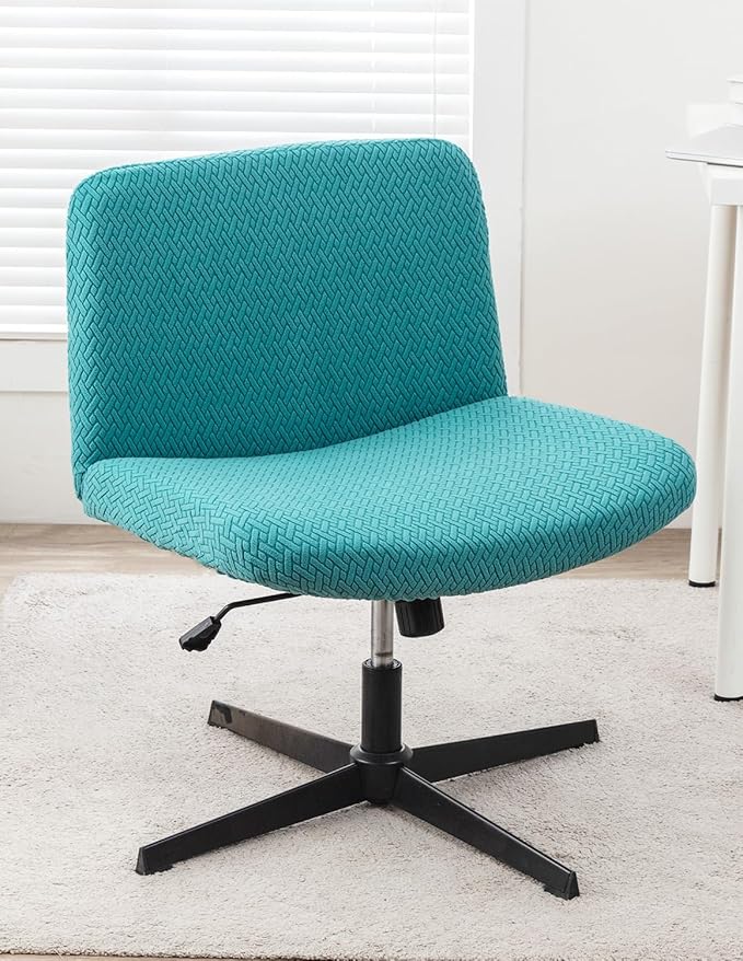 LavishCover Armless Chair Cover Office Desk Chair Cover, Waterproof and Elastic Criss Cross Chair Cover, Exquisite Vanity Chair Cover, Mid Back Wide Seat Accent Chair Covers(Peacock-Blue,T-Type)