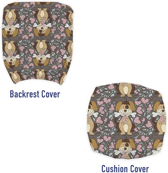 Ambesonne Dog Lover Office Chair Slipcover, Doodle Pattern of Puppy with Bone and Hearts, Protective Stretch Decorative Fabric Cover, Standard Size, Taupe Grey