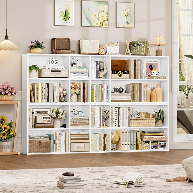 FOTOSOK 71'' Tall Bookshelf Set of 2, 7 Tier Large White Bookshelf with Adjustable Shelves, Wide Bookcases and Bookshelf, DVD/CD Media Tower Storage, Cube Book Shelf Display Shelf Cabinet, White