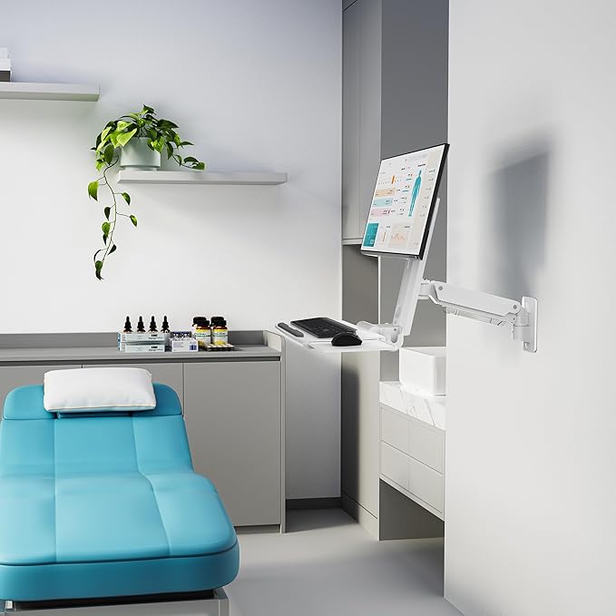 Mount-It! MedHub Wall-Mounted Medical Workstation – Height Adjustable Monitor & Keyboard Arm with Folding Tray, Sliding Mouse Pad, VESA Mount – Ideal for Clinics, Exam Rooms & Dental Environments