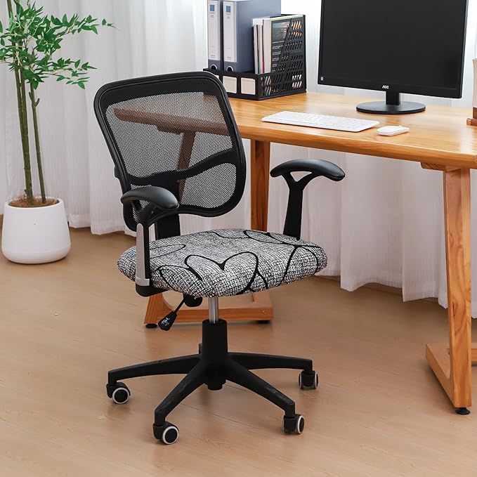 FORCHEER Waterproof Office Chair Seat Cover 20x20 Strechable Printed Grey Computer Desk Chair Seat Slipcover Washable Replacement 1 Piece