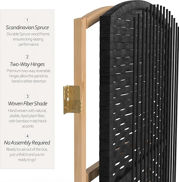 Red Lantern 2 ft. Short Diamond Weave Fiber Folding Screen - Black - 8 Panel