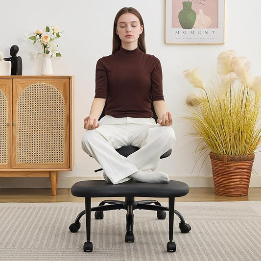 Criss Cross Legged Meditation Chair, Exquisite Home Office Furniture, Ergonomic Kneeling Chair with Lumbar Support and Adjustable Height Stool, for ADHD Adults