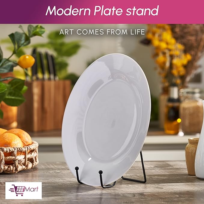 Plate Stands for Display-4 Pack 4 Inch Black Metal- Book Holder & Book Stand for Table, Racks-Trendy & Sturdy Display Stand for Decorative Art Plate, Tablets-Picture Stand for Party Decor