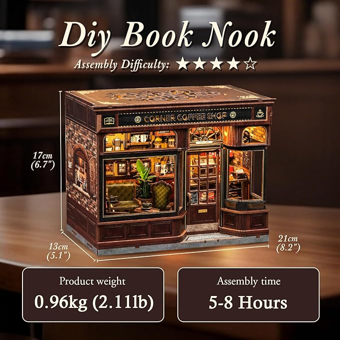 CUTEBEE Book Nook Kit, DIY Miniature Dollhouse Kits for Adult and Teens, 3D Wooden Puzzle, Mini Booknook Tiny House Model Building Kit, Decorative Bookend with LED, Craft Gifts for Family, Friends